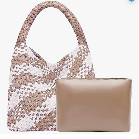 Woven Tan Vegan Leather tote - Picture 2 of 4
